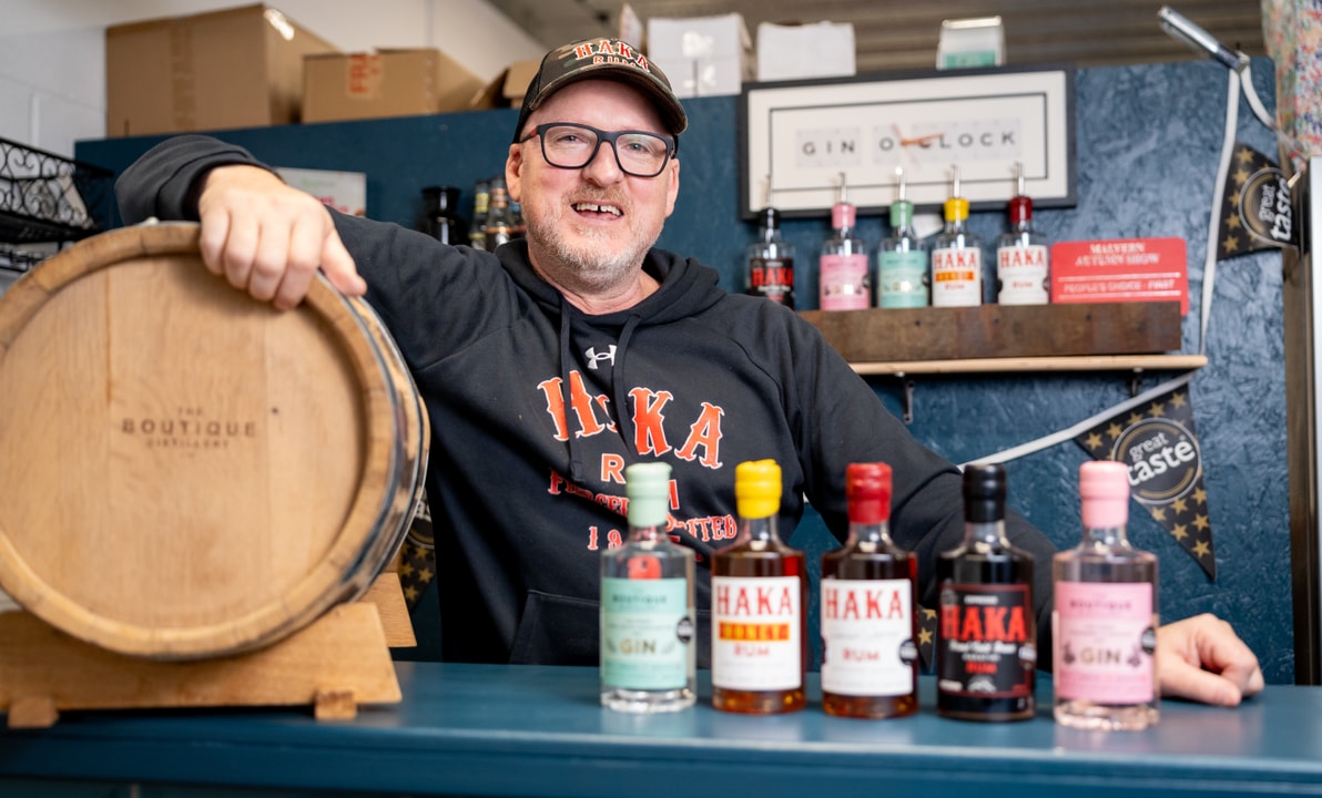 Haka rum and gin range with owner